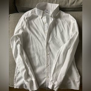 Men’s Uniqlo Slim Fit No Iron White Collared Dress Shirt Size Medium